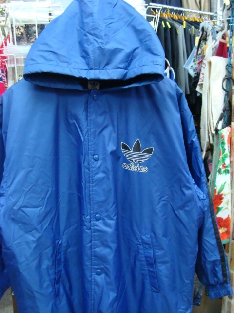 90s' adidas アディダス トレフォイル 内ボア ベンチコート ブルー (M)拍卖