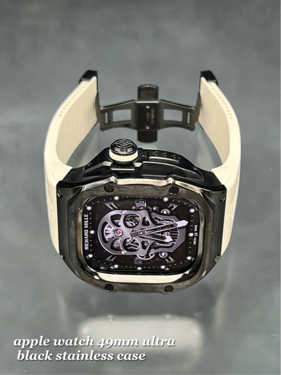 アップルウォッチ ブラック ステンレス ケース サンドホワイト ラバー ベルト applewatch 49mm ウルトラ用 ゴールデンコンセプト拍卖