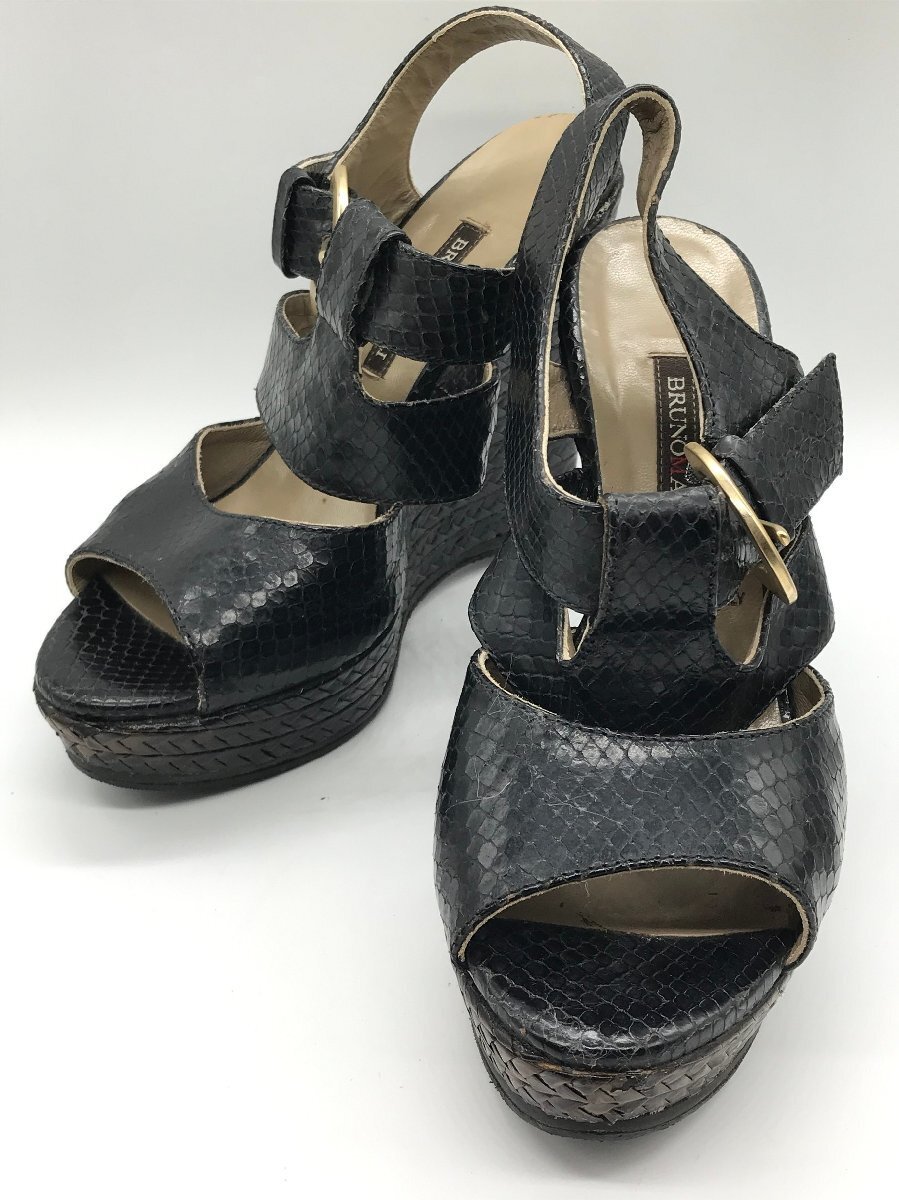 ■【YS-1】ブルーノマリ BRUNOMAGLI サンダル ■ ウエッジソール 23cm ヒール高12cm ■ ブラック 黒系 イタリア製 【同梱可能商品】K■拍卖