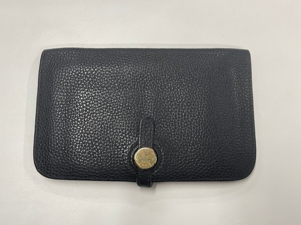 エルメス HERMES ドゴンGM トリヨンクレマンス レザー 二つ折り 長財布 コインケース付き □N刻印 ゴールド金具 ブラック 黒 中古品(他284)拍卖