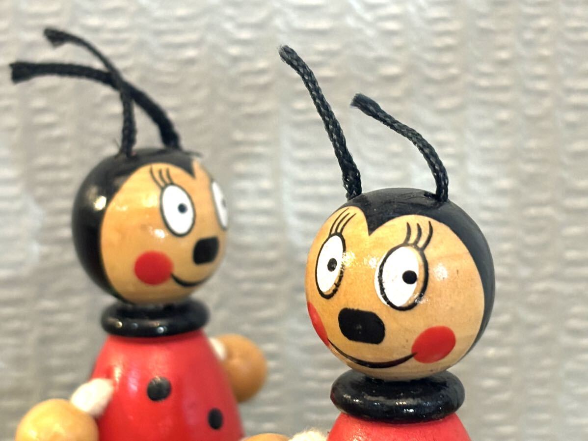 てんとう虫 木製 鉛筆削り 昭和レトロ フィギュア ハンドペイント 2体セット拍卖