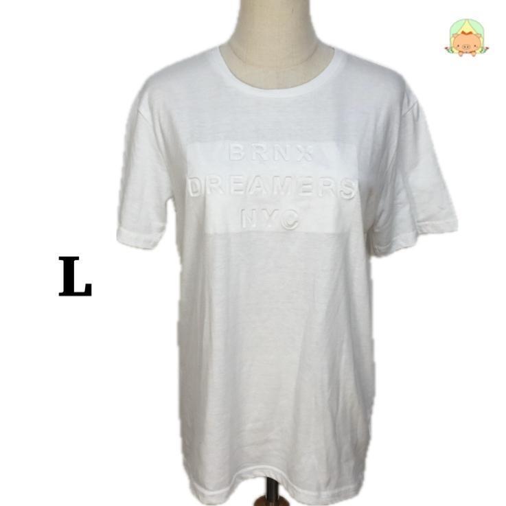 C0983 ロゴTシャツ シンプル 英字ロゴ クルーネック ホワイト カジュアル 半袖 【L】拍卖