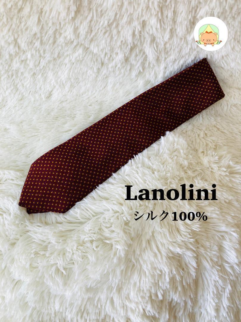 C0650 ラノリーニ ネクタイ ドット柄 チェック柄 日本製 シルク 水玉 ジャガードタイ拍卖