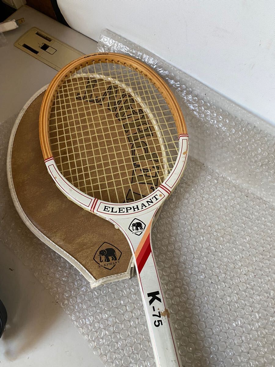 希少 木製 テニスラケットELEPHANT K-75 ソフトケース付拍卖