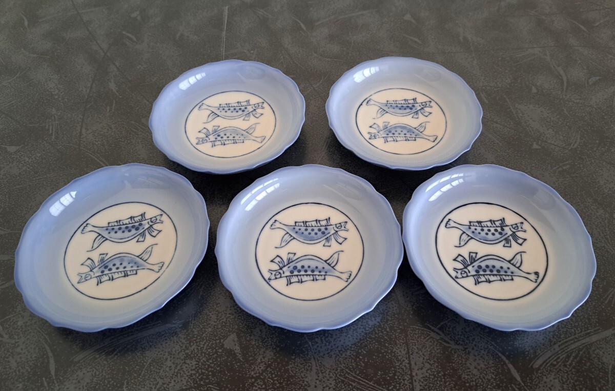 魚柄小皿5枚セット 青 ブルー ししゃも 食器 和食器 陶器拍卖