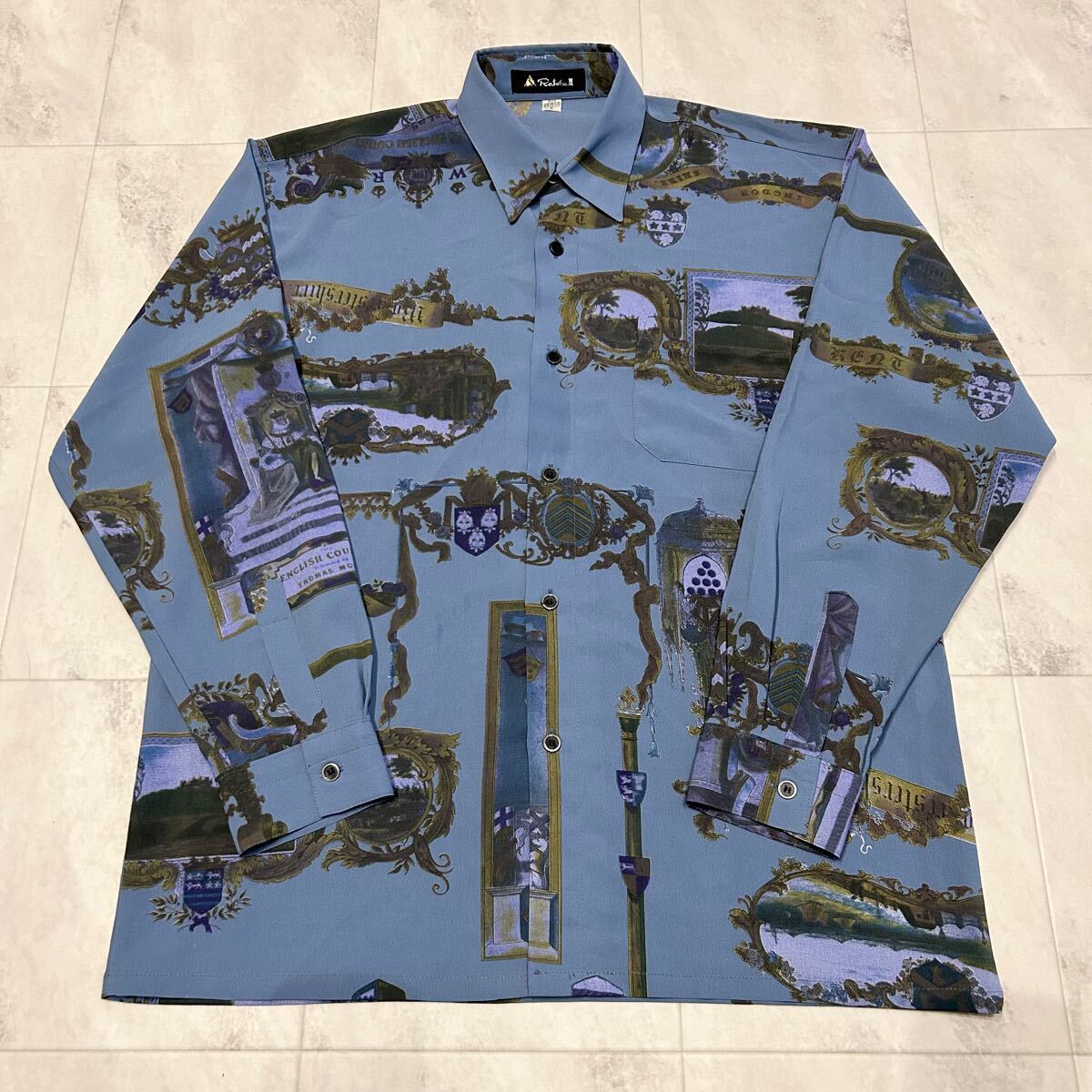 RatokuII 総柄 柄シャツ 風景 ENGLISH COUNTIES THOMAS MOULE レトロ アート ビンテージ 長袖シャツ ポリエステル100%拍卖