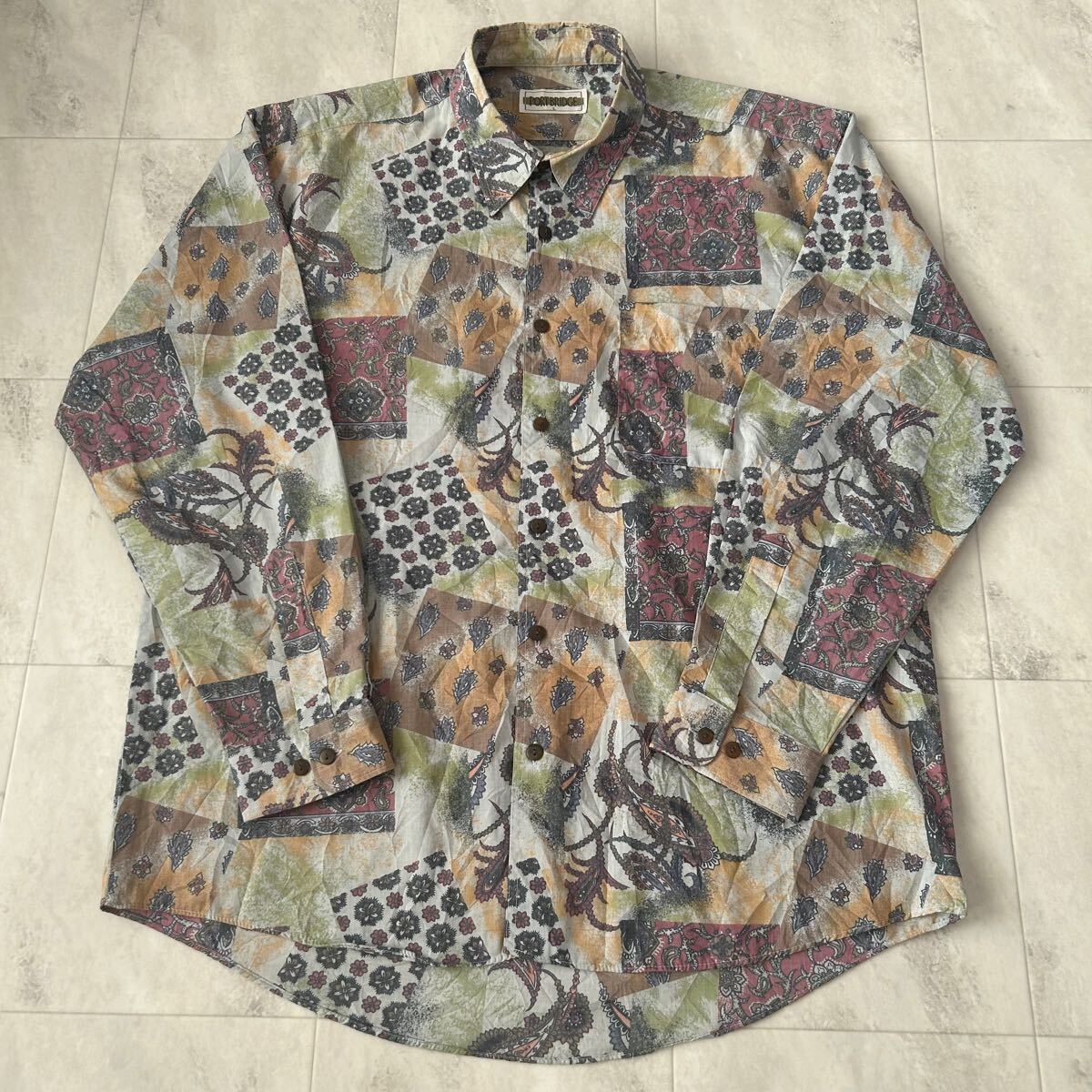 PORT BRIDGE 総柄 柄シャツ ペイズリー 花柄 和柄 レトロ アート ビンテージ 長袖シャツ ポリエステル65% 綿35%拍卖