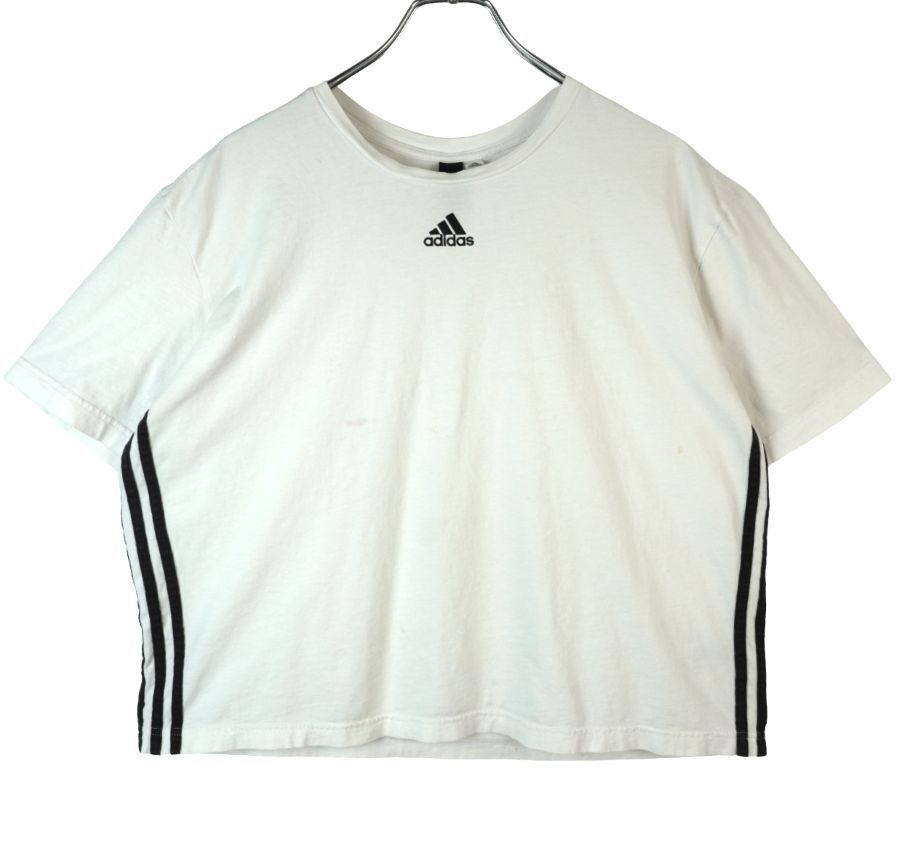 アディダスAdidasサイドライン半袖Tシャツ3本線スリーストライプ短め丈クロップド丈ショート丈ブラック黒ホワイト白シンプルvintage40319拍卖