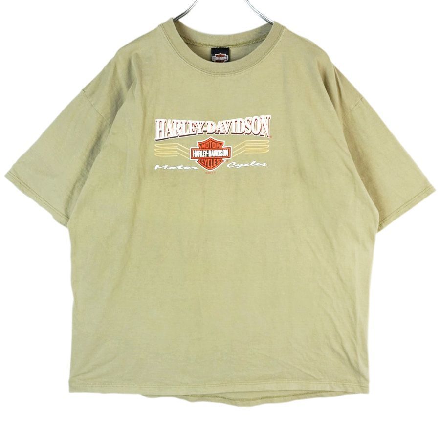ハーレーダビッドソンHarley Davidson半袖TシャツバイクTモーターサイクルBIKE両面プリントコットンベージュカーキvintage40313拍卖