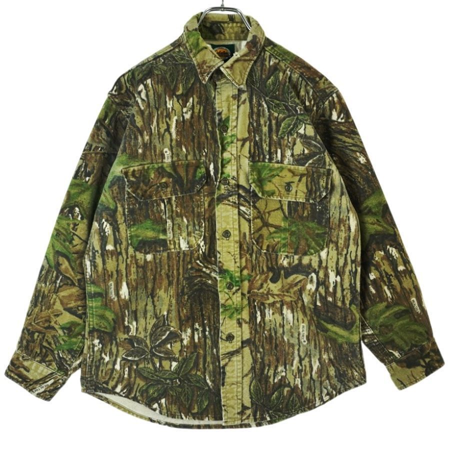 90sUSA製カベラスCabela's長袖シャツリアルツリーカモシャツ総柄REALTREE迷彩カモフラージュ自然木ブラウン茶色グリーン緑vintage40404拍卖