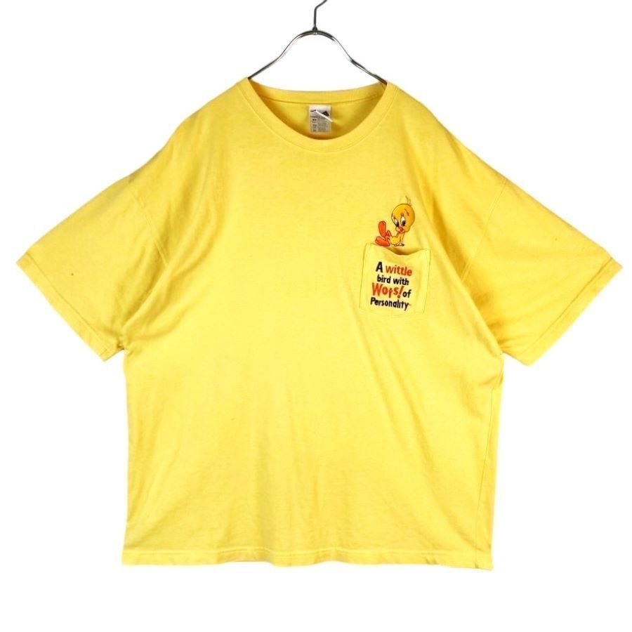ワーナーブラザースwarnerbrosルーニー・テューンズLooney TunesキャラクターTシャツキャラ物トゥイーティー胸ポケット刺繍イエロー40614拍卖