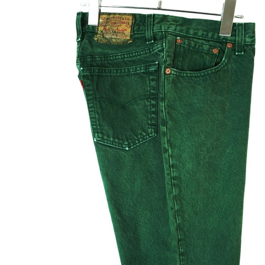 90sUSA製Levi'sリーバイス501デニムパンツカラーデニムボタンフライウエスト細め緑グリーン赤タブRのみタブvintageヴィンテージ40403拍卖