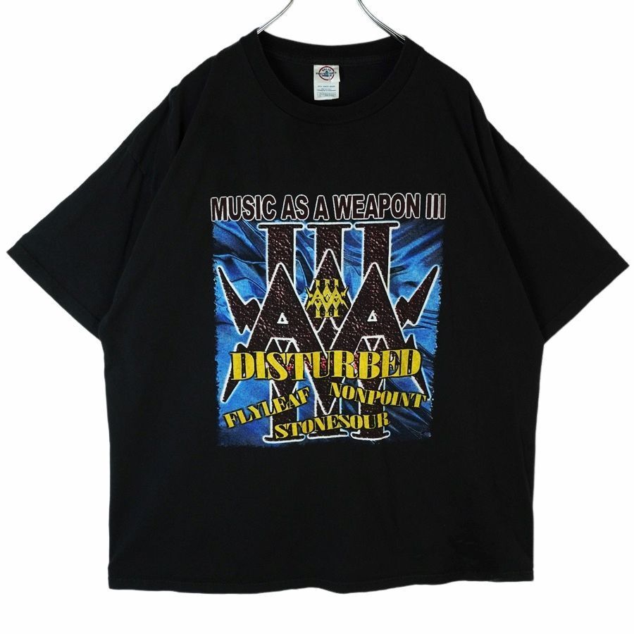 デルタDeltaディスターブドDisturbedバンドTシャツバンTアーティストTロックT両面プリント2006年ツアーMusic As A Weapon黒ブラック40325拍卖