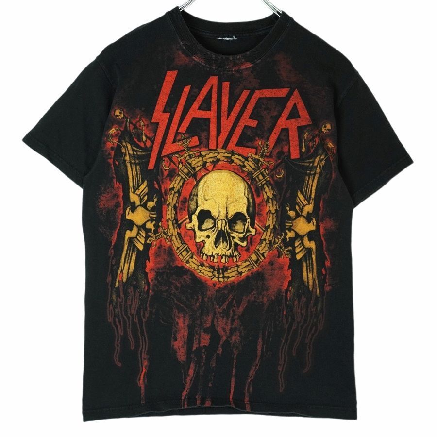 スレイヤーSLAYERメタルバンドTシャツバンTアーティストTロックT両面プリント大判プリントデカプリント骸骨死神スカル髑髏黒ブラック40325拍卖