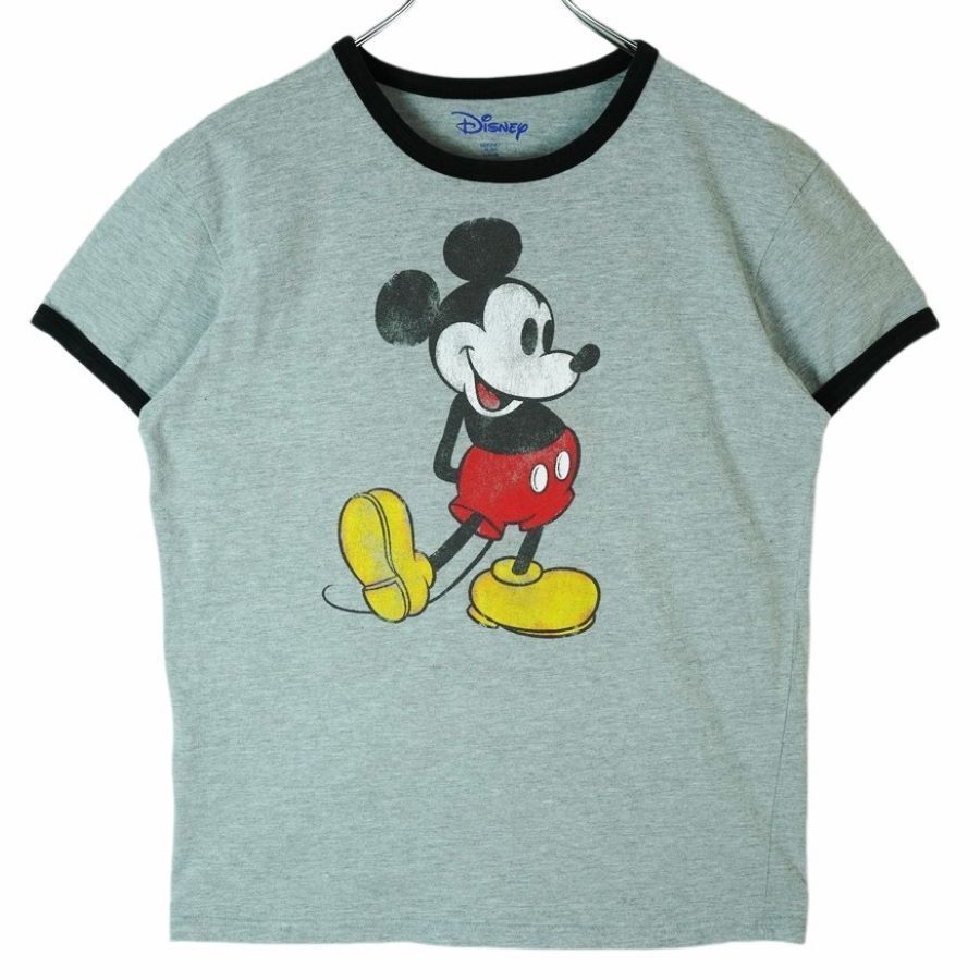 ディズニーDisneyリンガーTシャツトリムTキャラクターTキャラ物ミッキーマウスMickeyMouse杢グレー灰色ブラック黒vintageヴィンテージ40323拍卖
