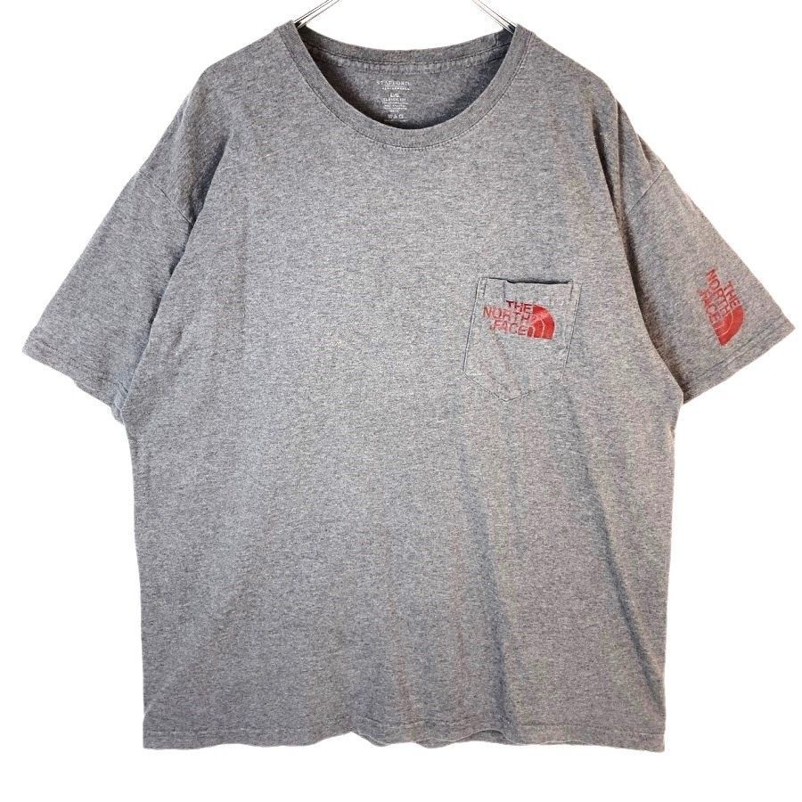 スタッフォードSTAFFORDノースフェイスThe north face半袖Tシャツ胸ポケTロゴプリントワンポイント杢グレー灰色レッド赤vintage40622拍卖