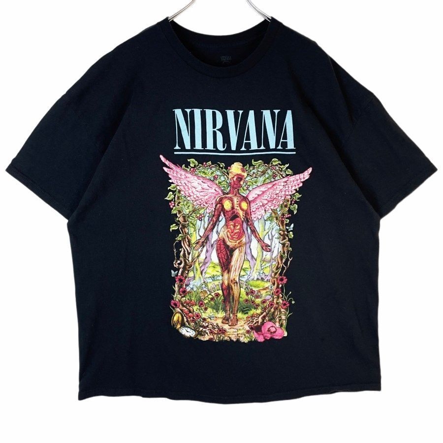 ニルヴァーナNirvanaバンドTシャツバンTアーティストTロックT 黒ブラックフェードIN UTEROイン・ユーテロ森林自然vintageヴィンテージ40622拍卖