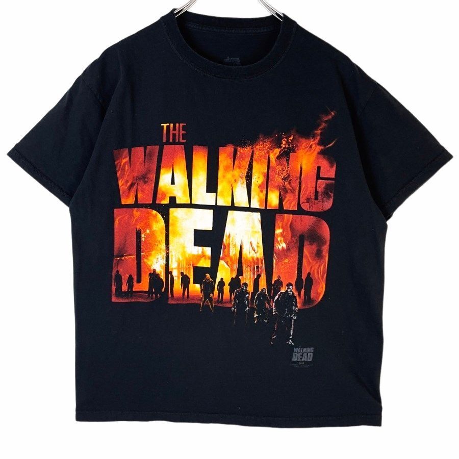 ウォーキングデッドThe walking dead半袖Tシャツ映画TムービーT炎ファイヤー大判プリントデカプリント黒ブラックフェードvintage40622拍卖