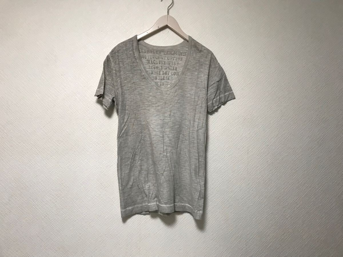 本物アレキサンダーヤマグチALEXANDERYAMAGUCHIエディションEditionコットンUネック後染め柄半袖TシャツメンズドレスグレーSアメリカ製拍卖