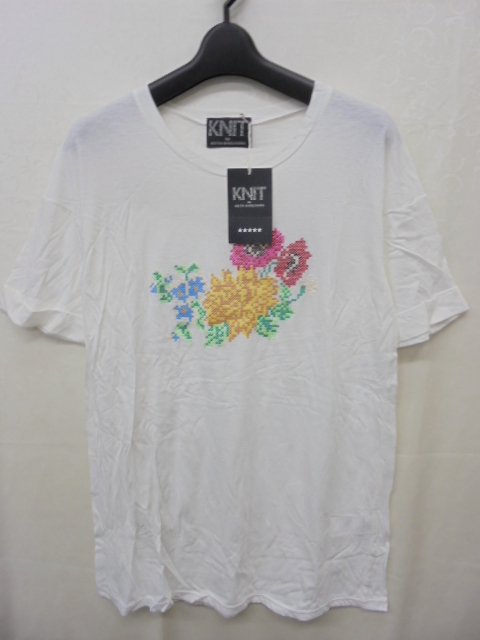 【KCM】sta-577★未使用品★【KNIT by KEITA MARUYAMA/ケイタ マルヤマ】 レディース 花刺繍 半袖Tシャツ ホワイト サイズ 01拍卖