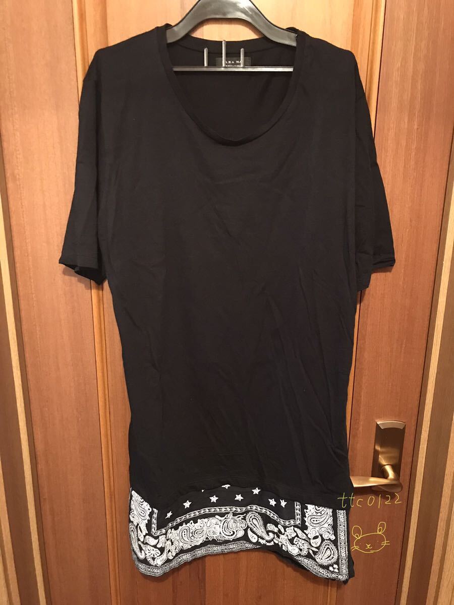 中古品 ZARA MAN(ザラ マン) ロング丈 Tシャツ ブラック EUR USA Mサイズ拍卖