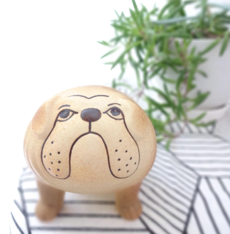 スウェーデン製 リサラーソン ブルドッグ ミディアム 北欧 オブジェ Lisa Larson Kennel Bulldog ブラウン 陶器 置物 犬拍卖