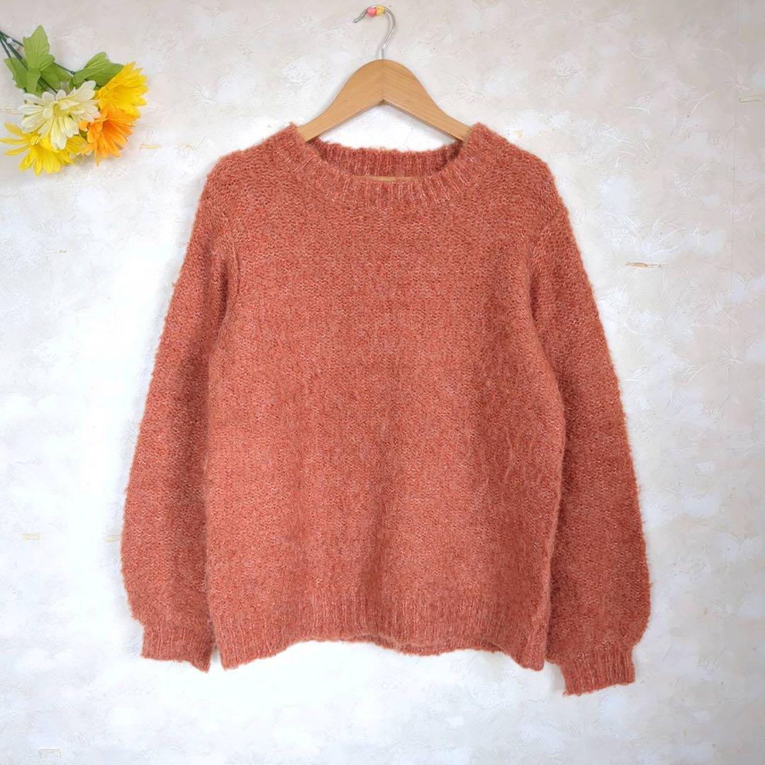 【M】グローブ grove ニット 長袖 ブラウン 毛長 茶拍卖