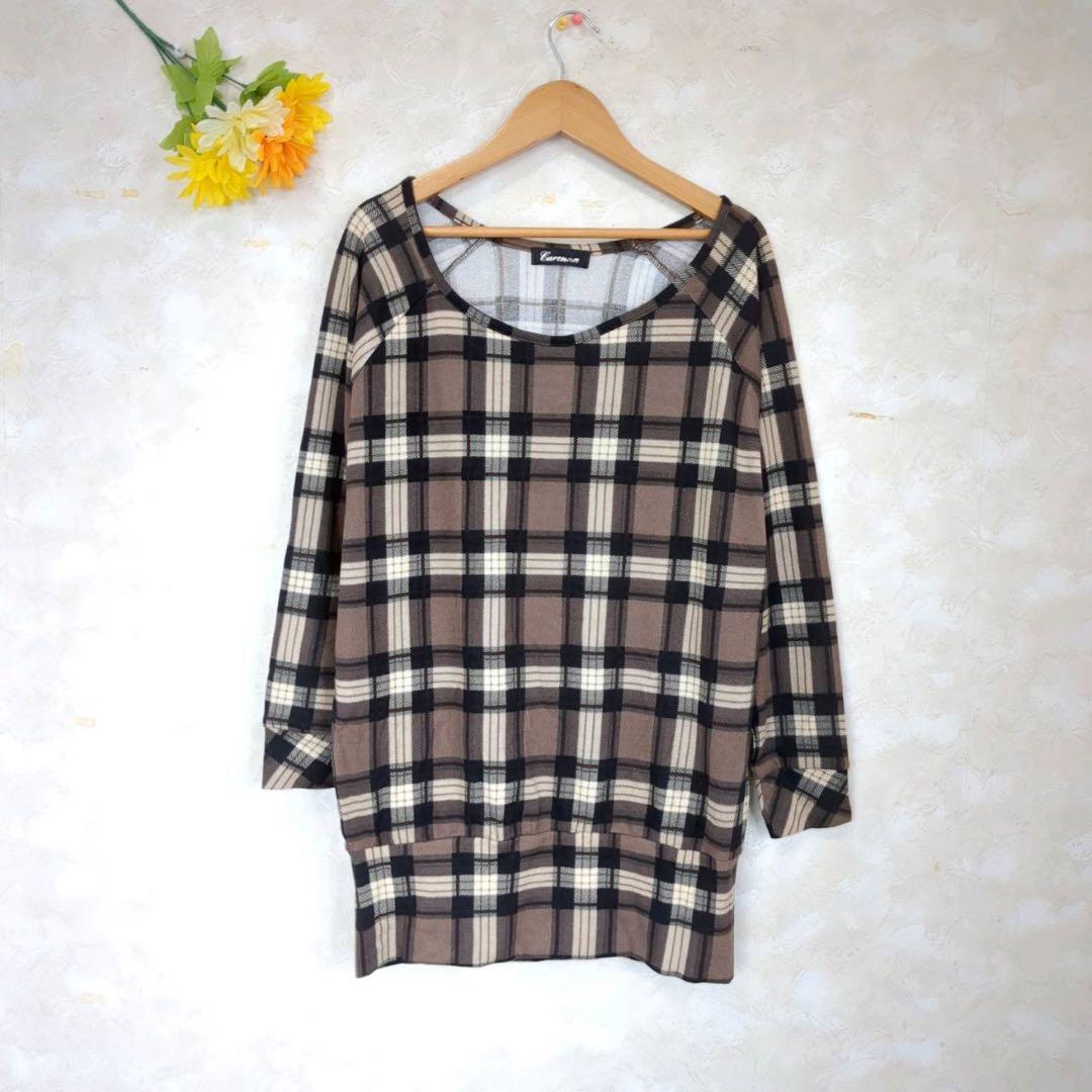 美品【L相当】Carenna チュニック カットソー 長袖 チェック拍卖
