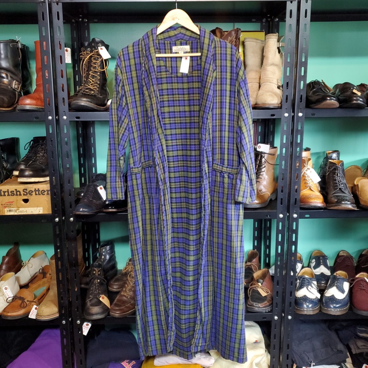 A9◆【sizeS】Cabela's チェック柄ガウン 緑×紫×赤×黄 コットン100% 中古 USED 古着 拍卖