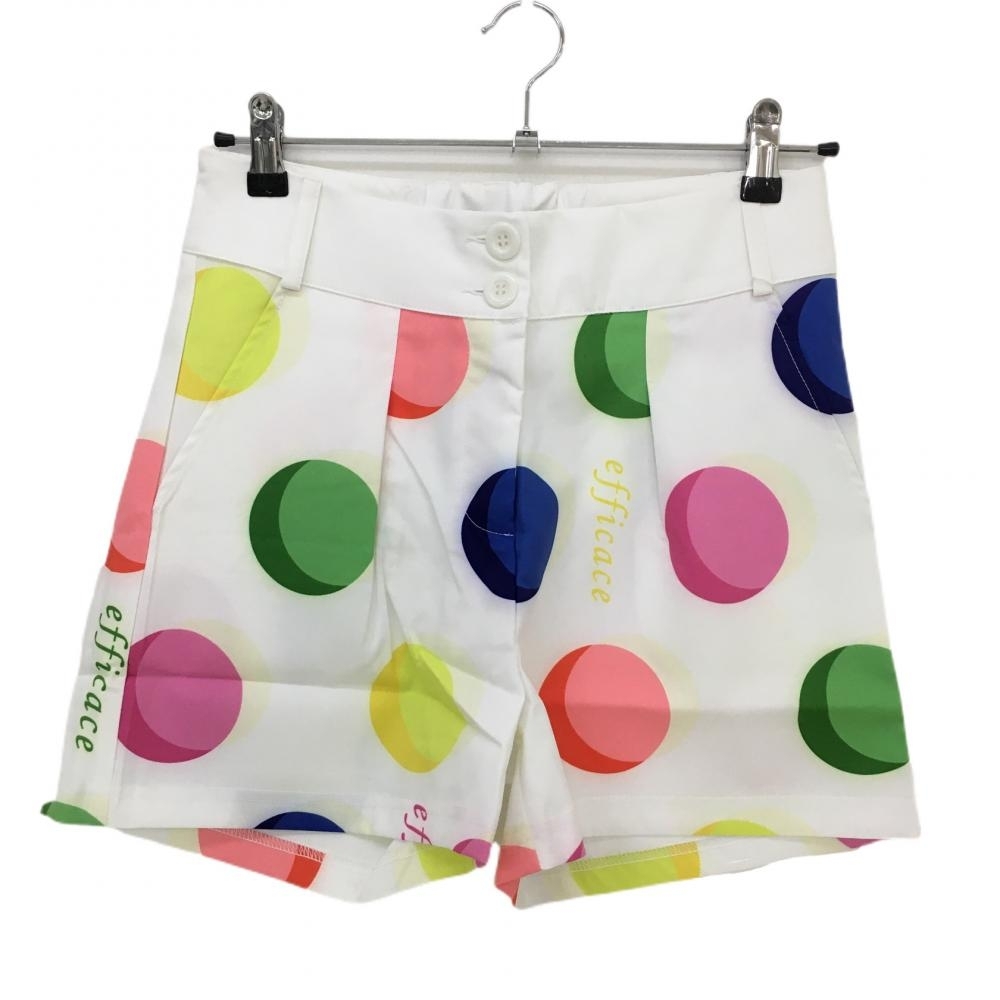 【新品】エフィカス キュロットスカート 白×マルチカラー ドット調 レディース M ゴルフウェア efficace拍卖