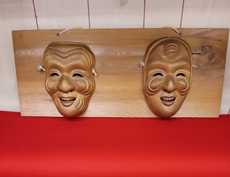 重要無形文化財 備中神楽 名工 上田春山 爺婆 木彫り 拍卖