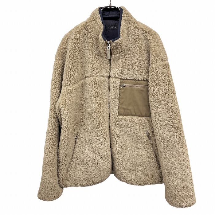 レイジブルー RAGEBLUE ボアジャケット ハイネック ジップアップ 長袖 ポリ100%(裏地:ナイロン100%) L ベージュ ベージュ×紺 メンズ拍卖