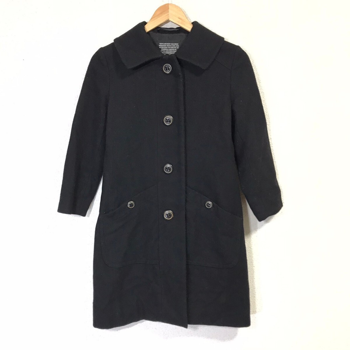 h588dL SILAS サイラス サイズXS イタリア製生地使用 ロングコート ウールコート ブラック 黒 レディース きれいめ シンプル 着回し拍卖