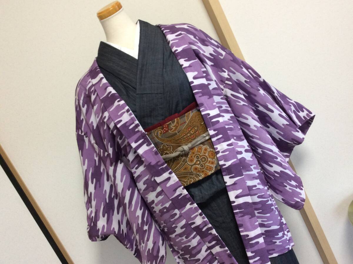 即決 新古品(変色あり) 雨の日用 裄丈64.5 化繊の羽織 水面(みなも)パープル 台ヶ原アンティーク市購入品 定形外郵便込 拍卖