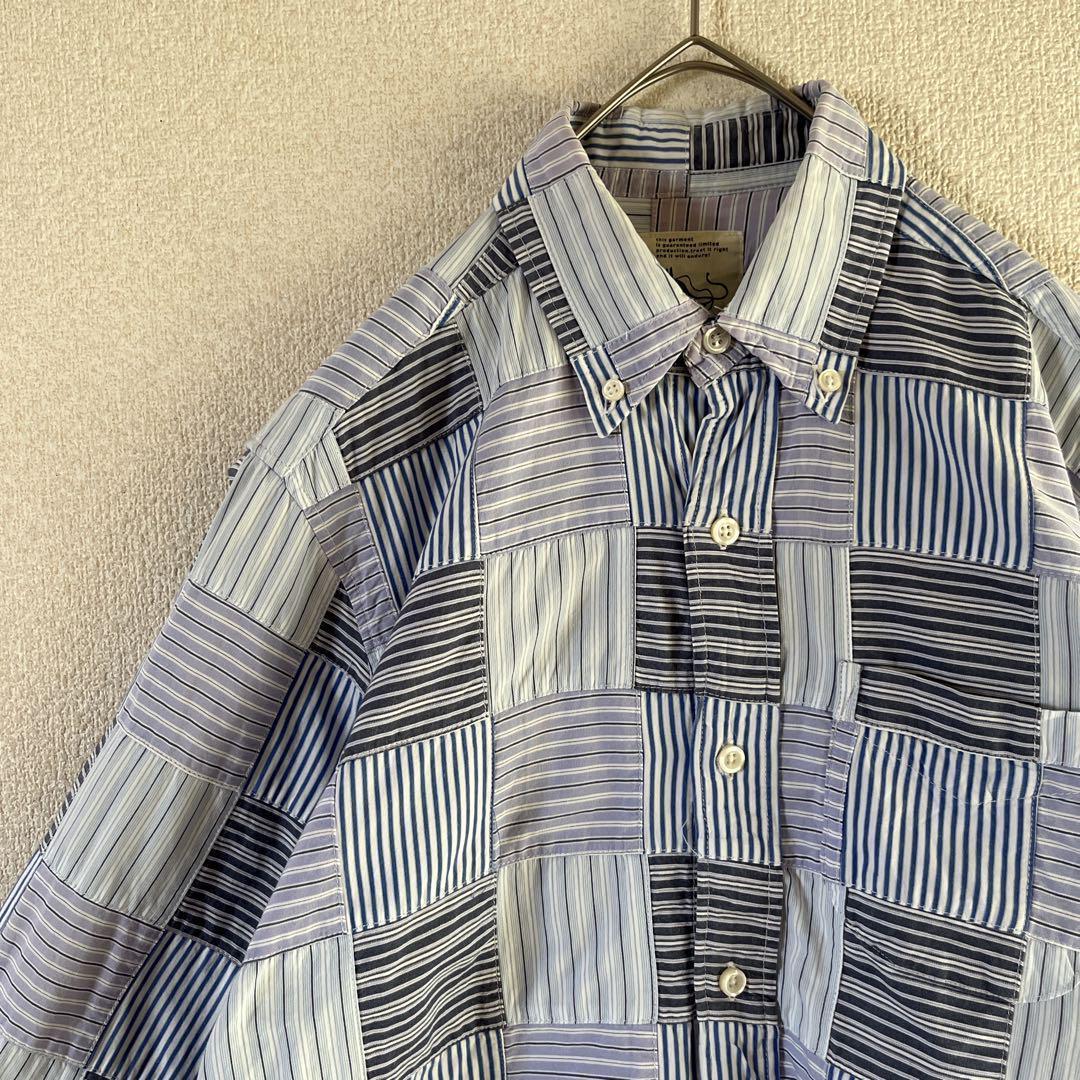 W2 ストライプ柄ボーダー柄シャツ パッチワーク 長袖 Sメンズ拍卖