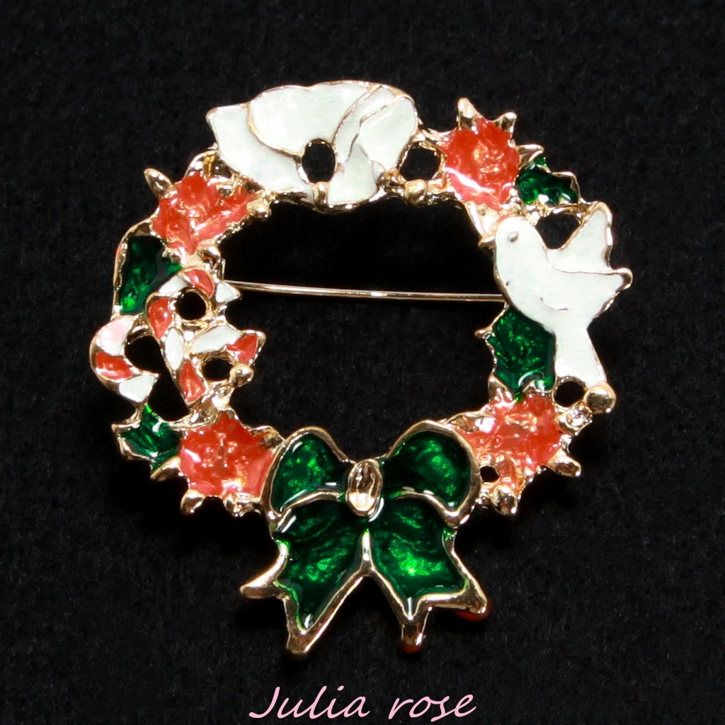 クリスマスリースのブローチ クリスマスデザイン 可愛いリース 新品 未使用品拍卖