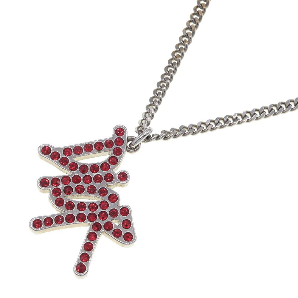 ディオール ネックレス ステューシーコラボ N1386HOMMT レッド シルバー金具 メタル ラインストーン 中古 ロゴ拍卖