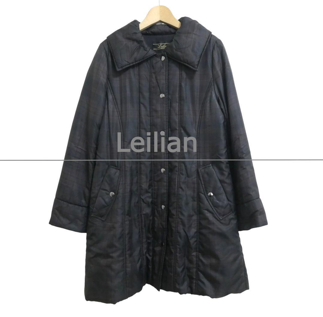 美品 Leilian レリアン サイズ9 マドラスチェック柄 ロング ジップアップ 中綿 パデッドコート ロングコート ブラウン系拍卖