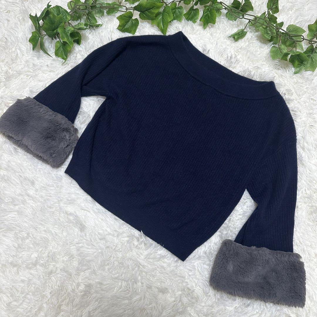 トランテアンソンドゥモード /ニット/(S)/長袖/ファー/アンゴラ/ネイビー/古着/レディース/女性拍卖
