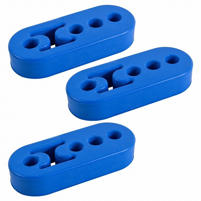 『3個』強化 三段調整式 マフラー リング ハンガー 吊りゴム 4ホール 4穴 穴径12mm 厚み21mm 汎用 マウント ブルー 青 干渉拍卖