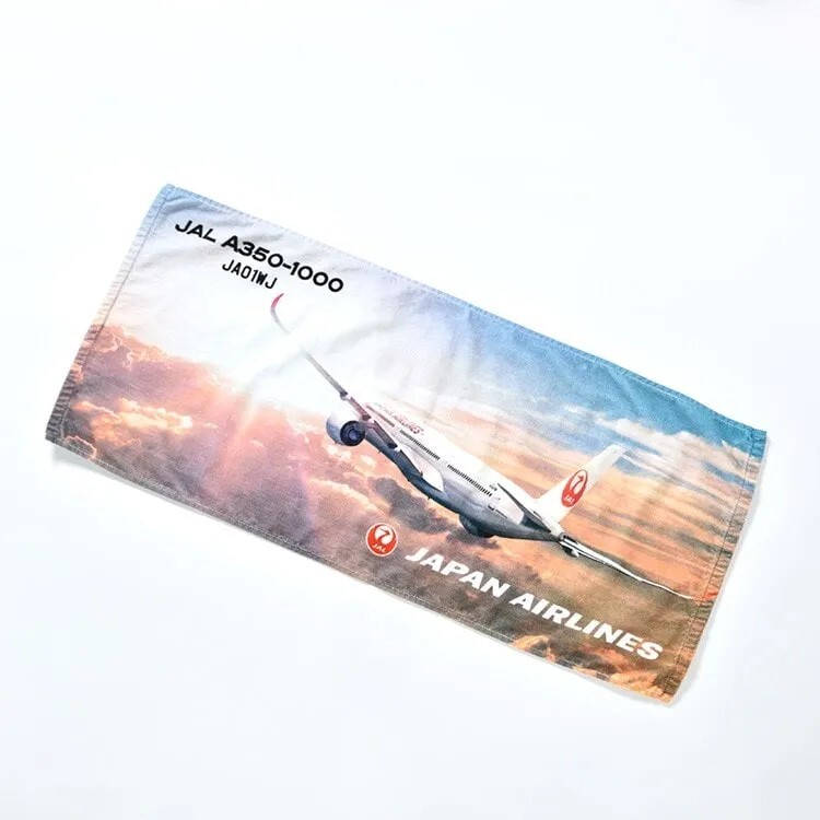 即決♪新品未使用♪日本航空 JAL A350 A350-1000 JA01WJ エアバス フェイスタオル 飛行機 アメニティグッズ 綿100% 約80×34cm拍卖