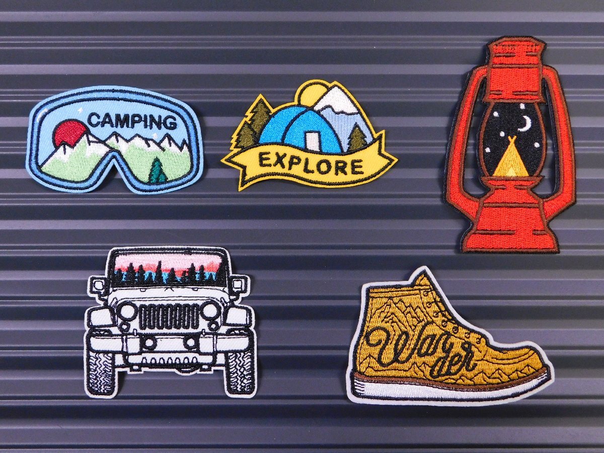 ◆送料\140◆【アウトドア】※《アイロン刺繍ワッペン/5点セット》 アメリカン雑貨 刺繍ワッペン アイロンワッペン拍卖