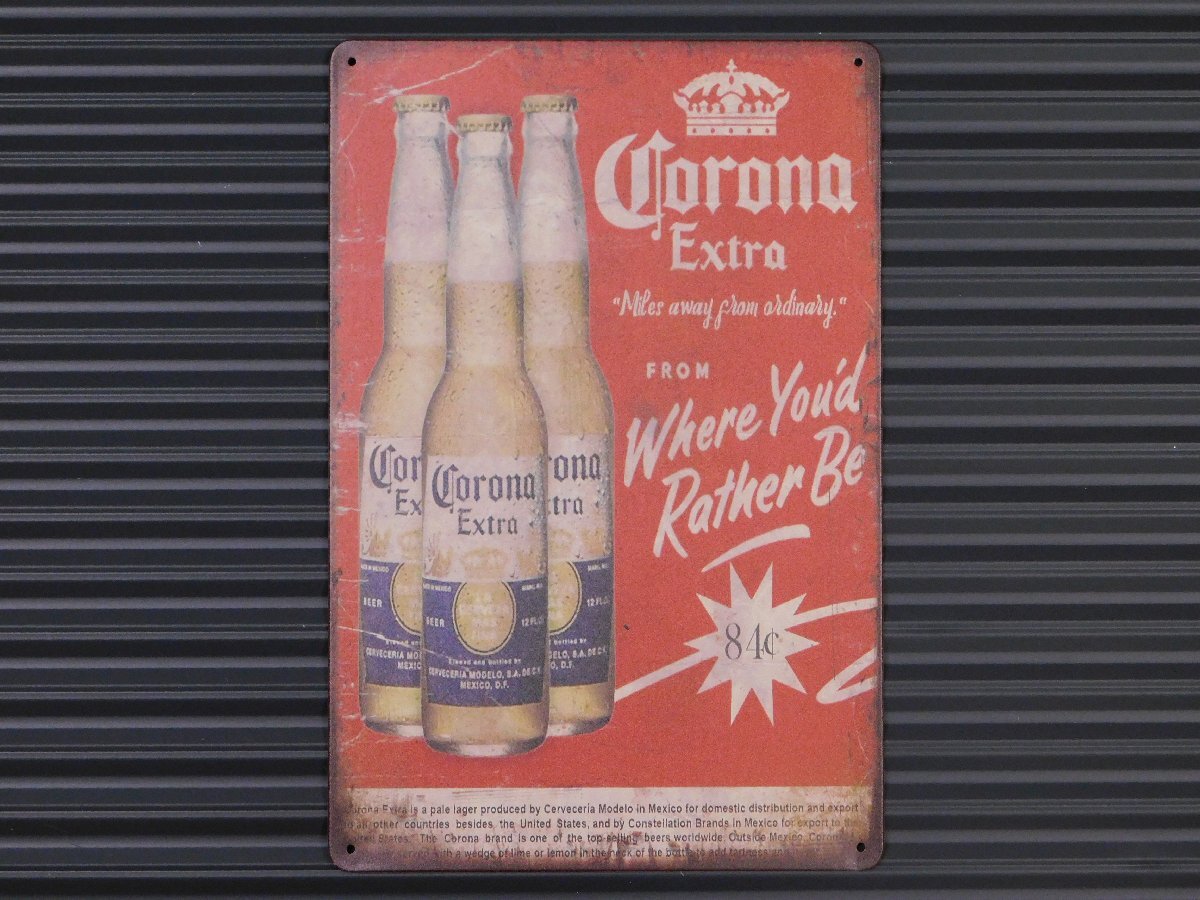 ◆送料\185◆【Corona Extra】※《アンティークメタルプレート / 300×200mm》 アメリカン雑貨 メタルサイン ブリキ看板拍卖
