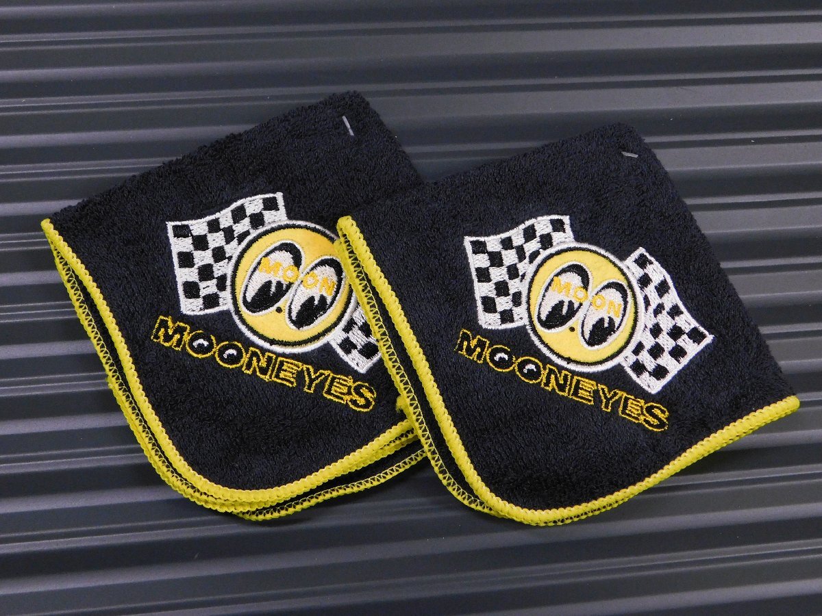 ◆送料\185◆【MOONEYES・ムーンアイズ】※《チェッカーMOONミニタオル・2枚セット / ブラック》 MG991BK 刺繍 ハンドタオル アメリカ拍卖