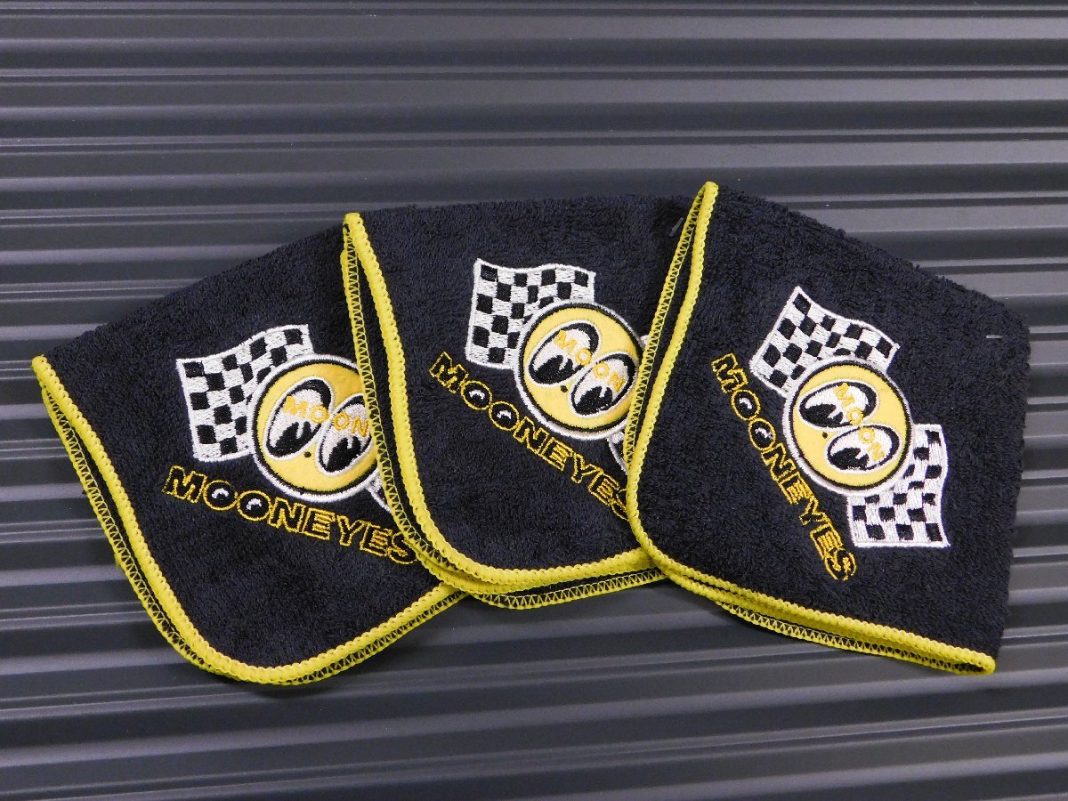 ◆送料\185◆【MOONEYES・ムーンアイズ】※《チェッカーMOONミニタオル・3枚セット / ブラック》 MG991BK 刺繍 ハンドタオル アメリカ拍卖