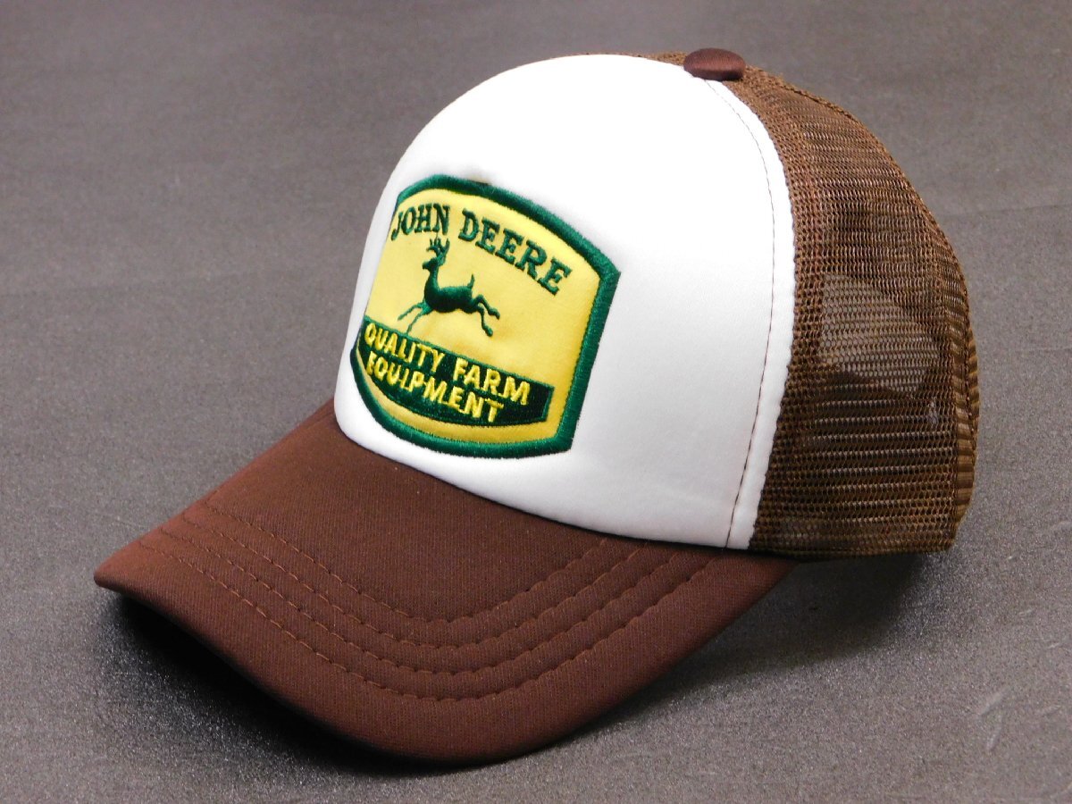 送料\450《 メッシュキャップ / JOHN DEERE 》※ アメカジ モーター 企業柄 ジョンディア 刺繍 ブラウン×ホワイト拍卖