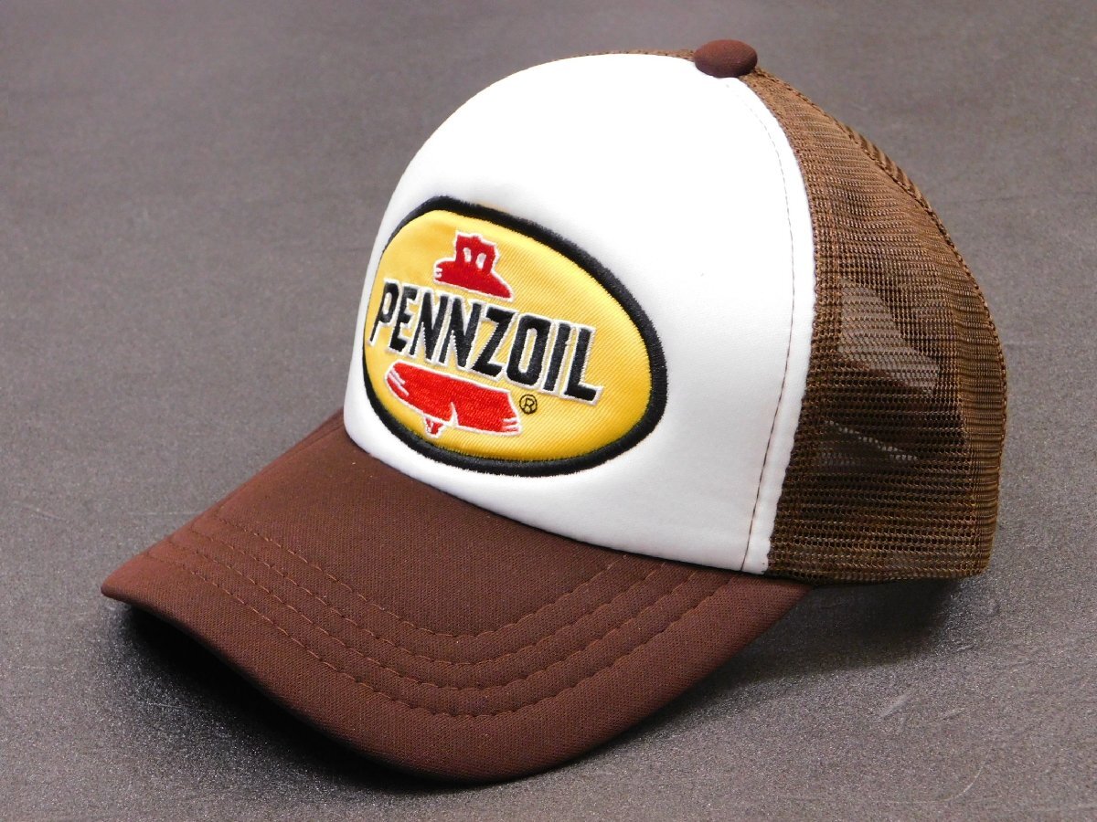 ◆送料\450◆【PENNZOIL・ペンズオイル】※《 メッシュキャップ / ブラウン×ホワイト》 刺繍 企業柄 アメカジ拍卖