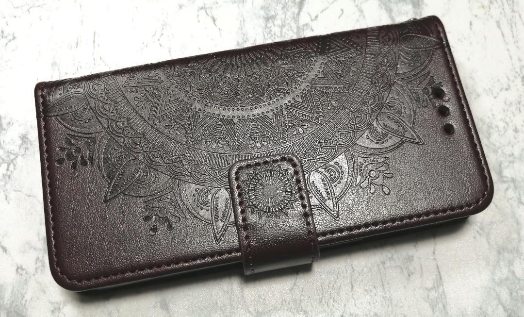 手帳型 iPhone13用 ケース マンダラ ブラウン茶色拍卖