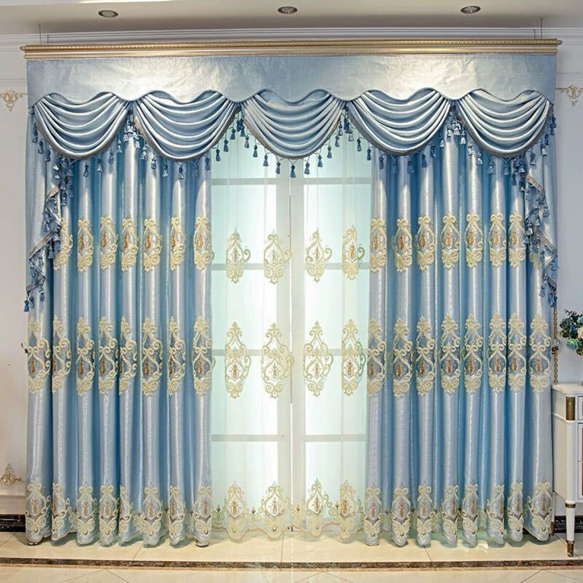 2枚入り カーテン 遮光 ドレープカーテン 刺繍 レースカーテン 2枚組 花柄 おしゃれ カーテン 送料無料 遮光カーテン レースカーテン拍卖