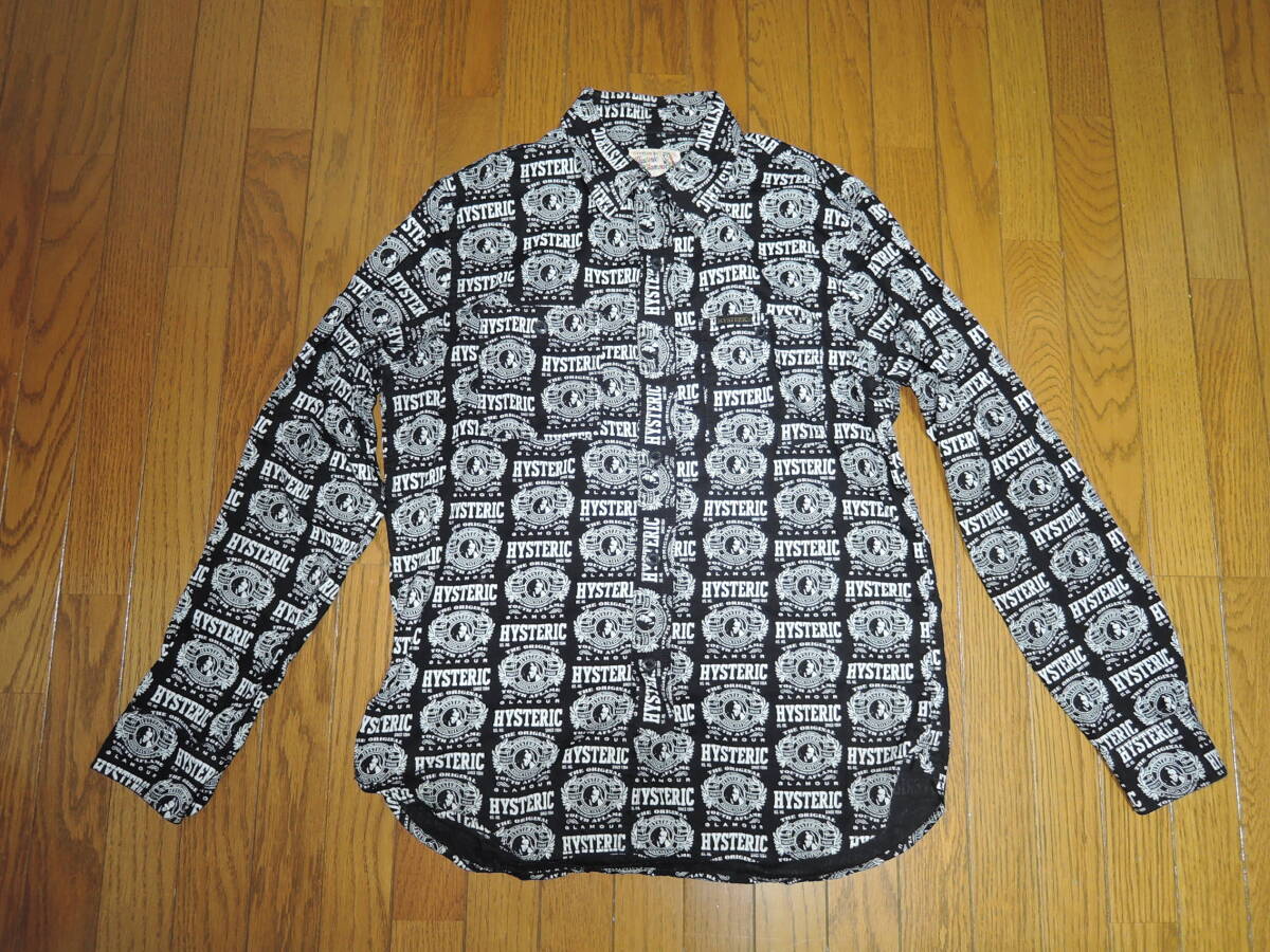 HYSTERIC GLAMOUR ヒステリックグラマー 長袖シャツ M 黒 総柄 ガールロゴ LOGO /拍卖